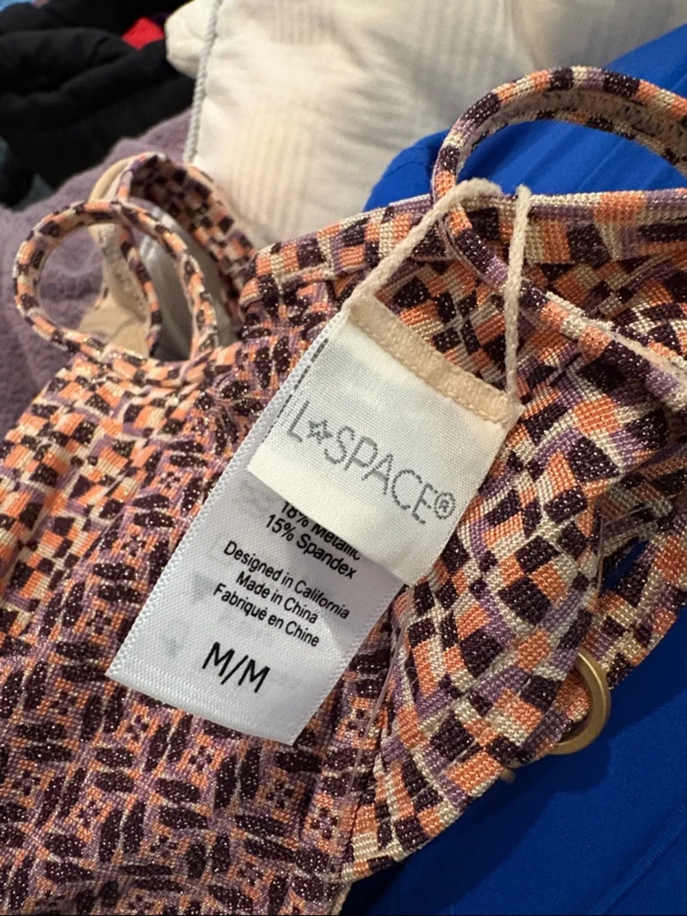 NWT L*Space Womens Missy shimmer kaleidoscope mosaic print swim Bikini Top M